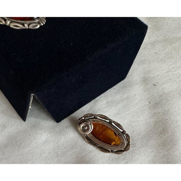 New vintage Stauer amber pierced earrings set in sterling silver - Picture 4 of 4